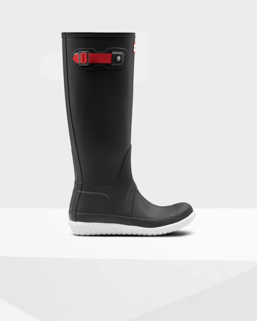 Womens Hunter Original Flat Heel Calendar Sole Tall Rain Boots Black/Red | FGTESN-376